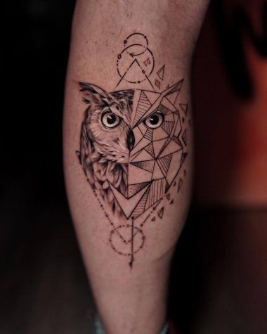 Татуировка совы в стиле геометрия