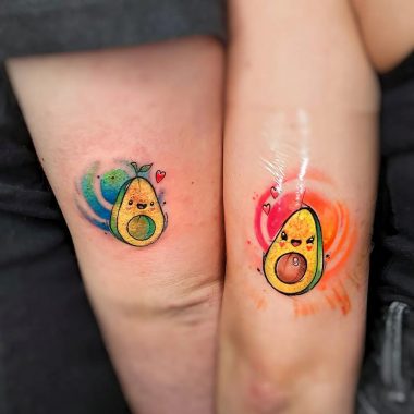 Цветные авокадо, парная тату на руке