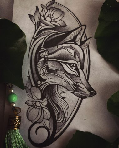 Эскиз татуировки лисы