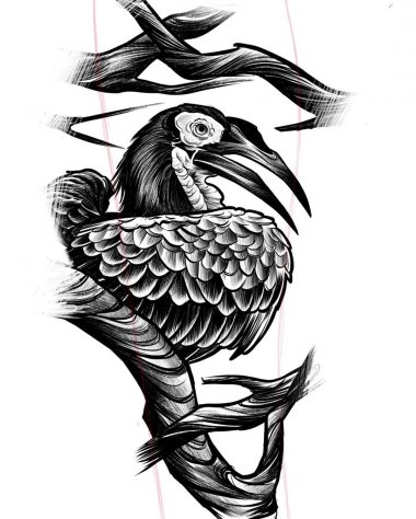 Эскиз птицы в стиле графика