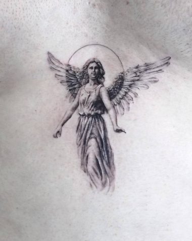 Ангел хранитель, мужская тату на груди