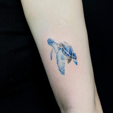Синяя черепаха, тату на руке