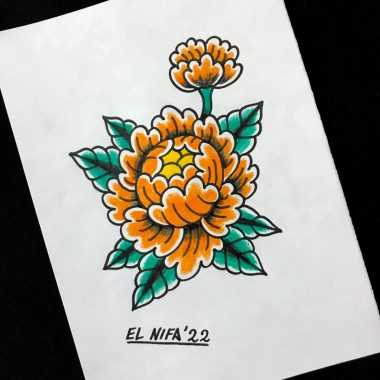 Цветной эскиз татуировки пиона