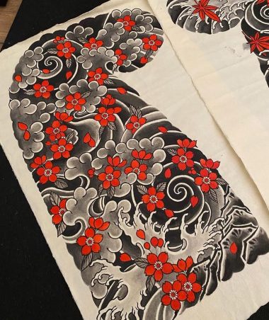 Эскиз японской тату с цветами сакуры